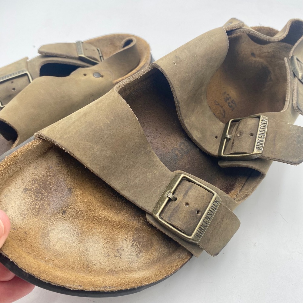 Birkenstock Milano CT Sandals Men 12 EU 45 Khaki Brown Oiled Leather Rugged Sole - Picture 6 of 15